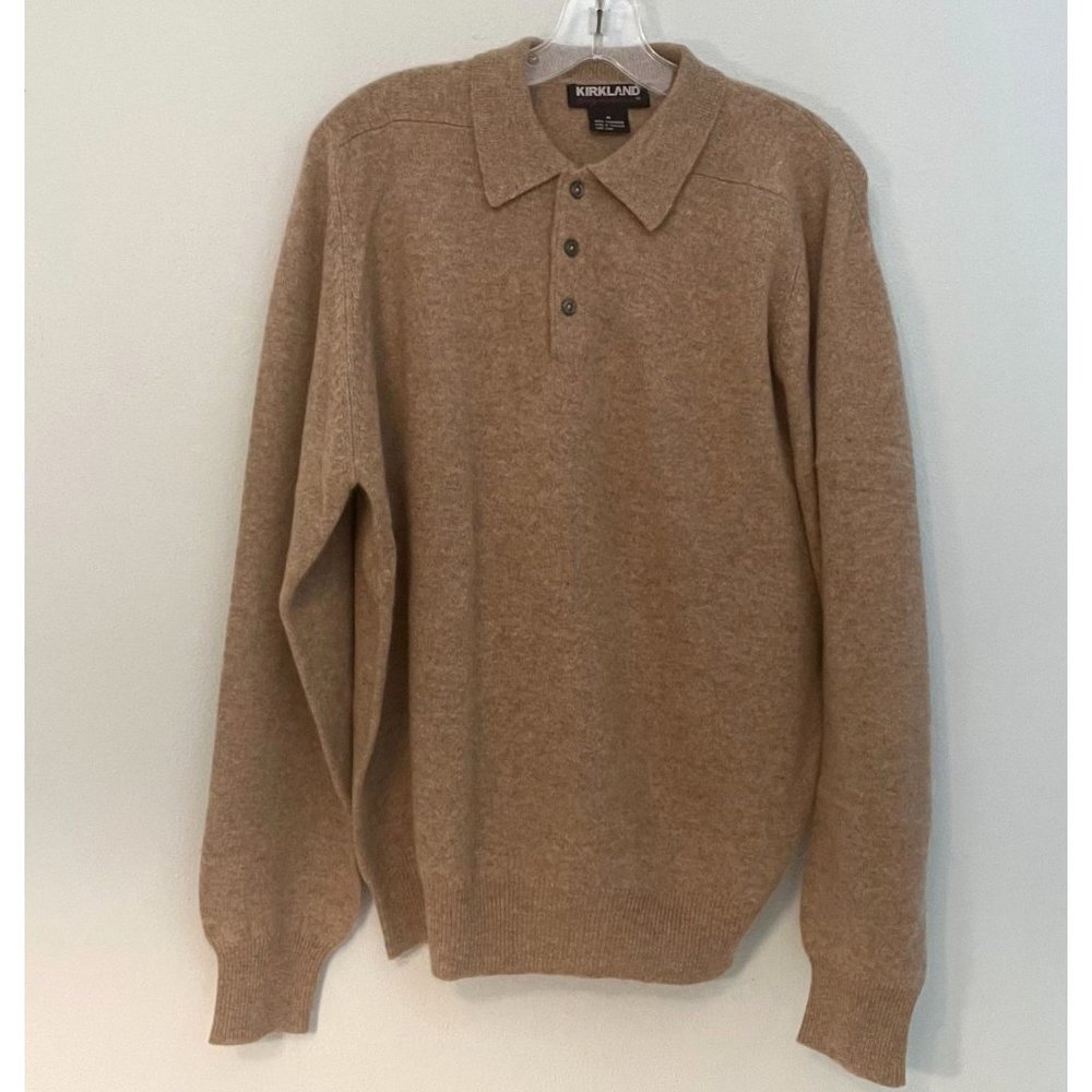 KIRKLAND SIGNATURE MENS 100% CASHMERE SWEATER BEIGE LONG SLEEVE MEDIUM